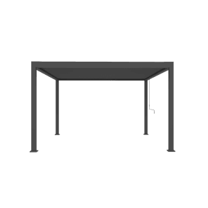 Anthrazitfarbene MWH Pergola I-120 Series 4x4m mit verstellbaren Aluminiumlamellen für Garten & Terrasse.