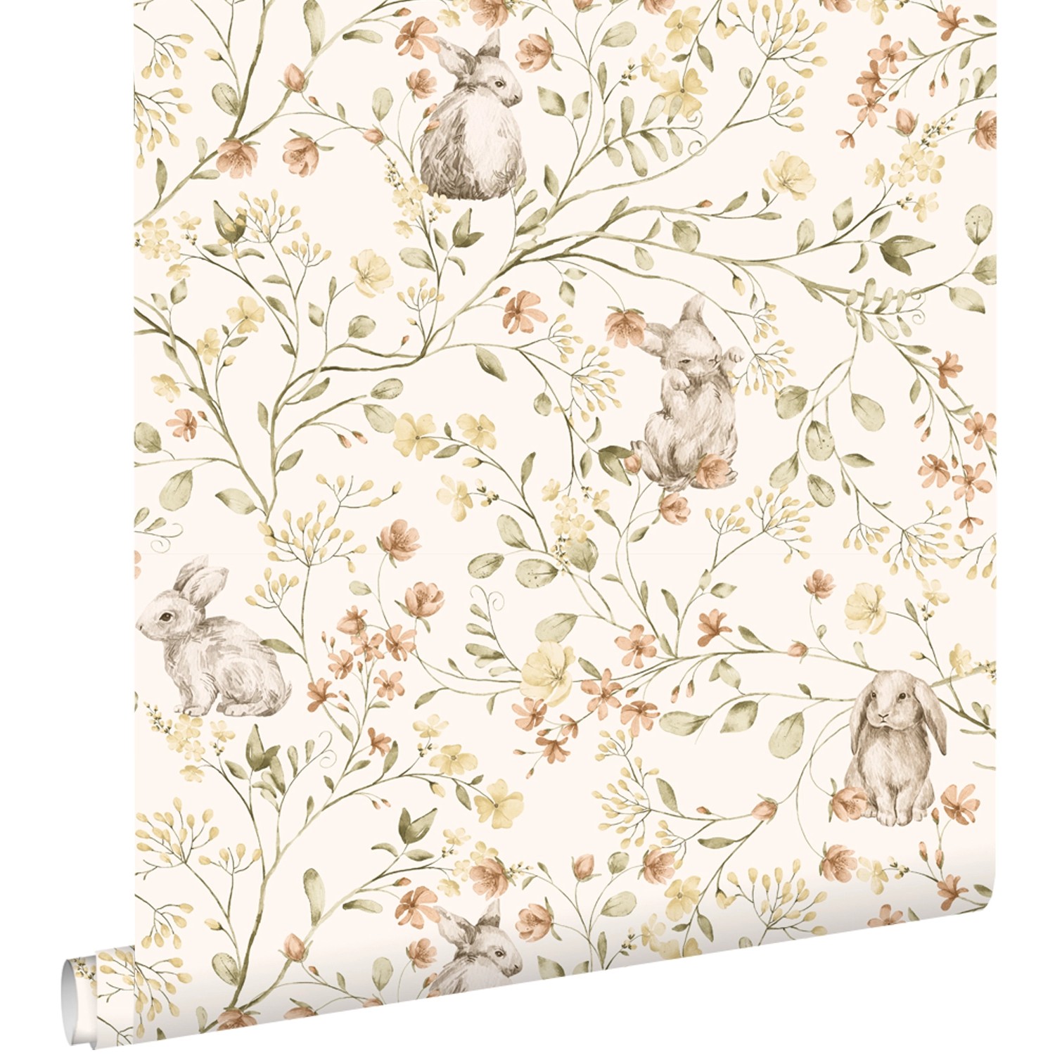 ESTAhome Tapete Kaninchen Grün Gelb und Terrakotta 50 x 900 cm günstig online kaufen