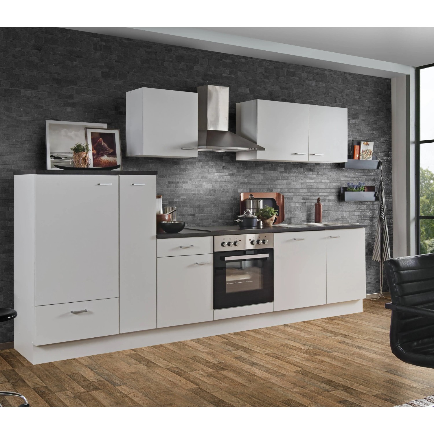 Menke Küchen Küchenzeile White Classic, Küchenzeile mit E-Geräten, Breite 310 cm