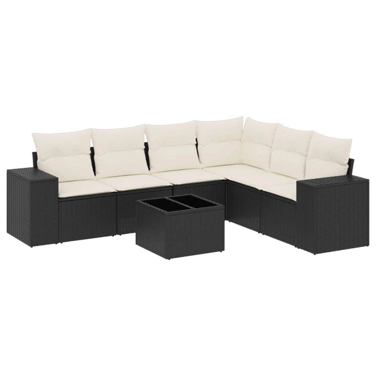 vidaXL 7-Tlg Garten-Sofagarnitur mit Kissen Schwarz Poly Rattan 3254953 günstig online kaufen
