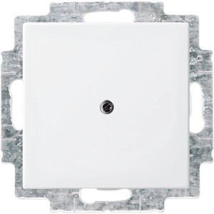 Busch-Jaeger Blindabdeckung Alpinweiß mit Tragring für Schalterdosen.