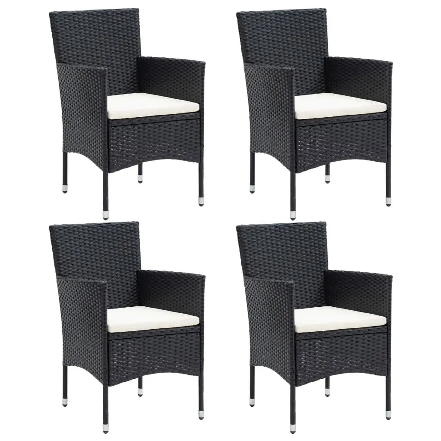 Furnicato Garten-essstühle 4er Set Poly Rattan Schwarz 53x58x84 Cm Mit Kissen Cremeweiß