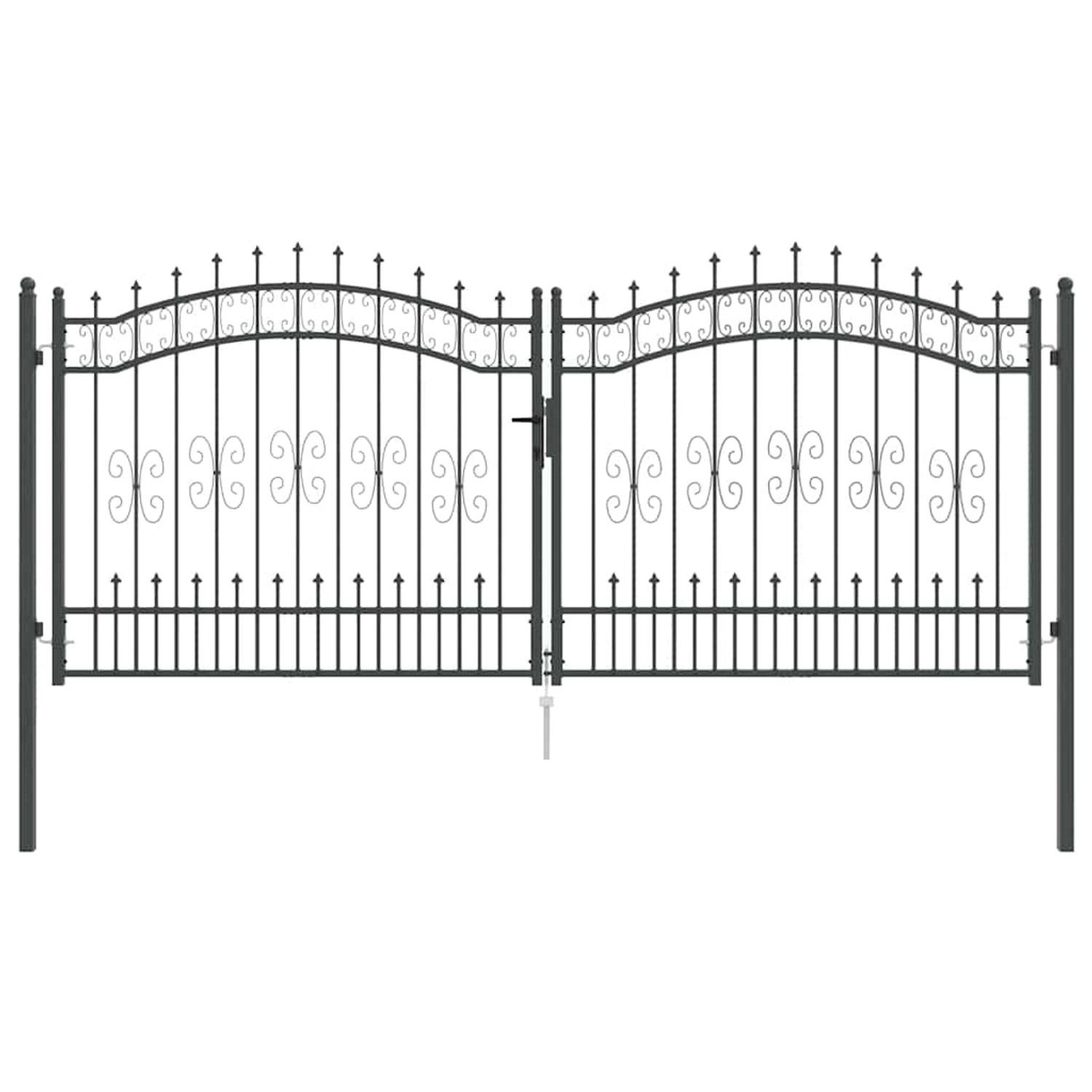 vidaXL Zauntor mit Speer-Top mit Schloss Grau 305 x 125 cm Stahl 42009044 günstig online kaufen