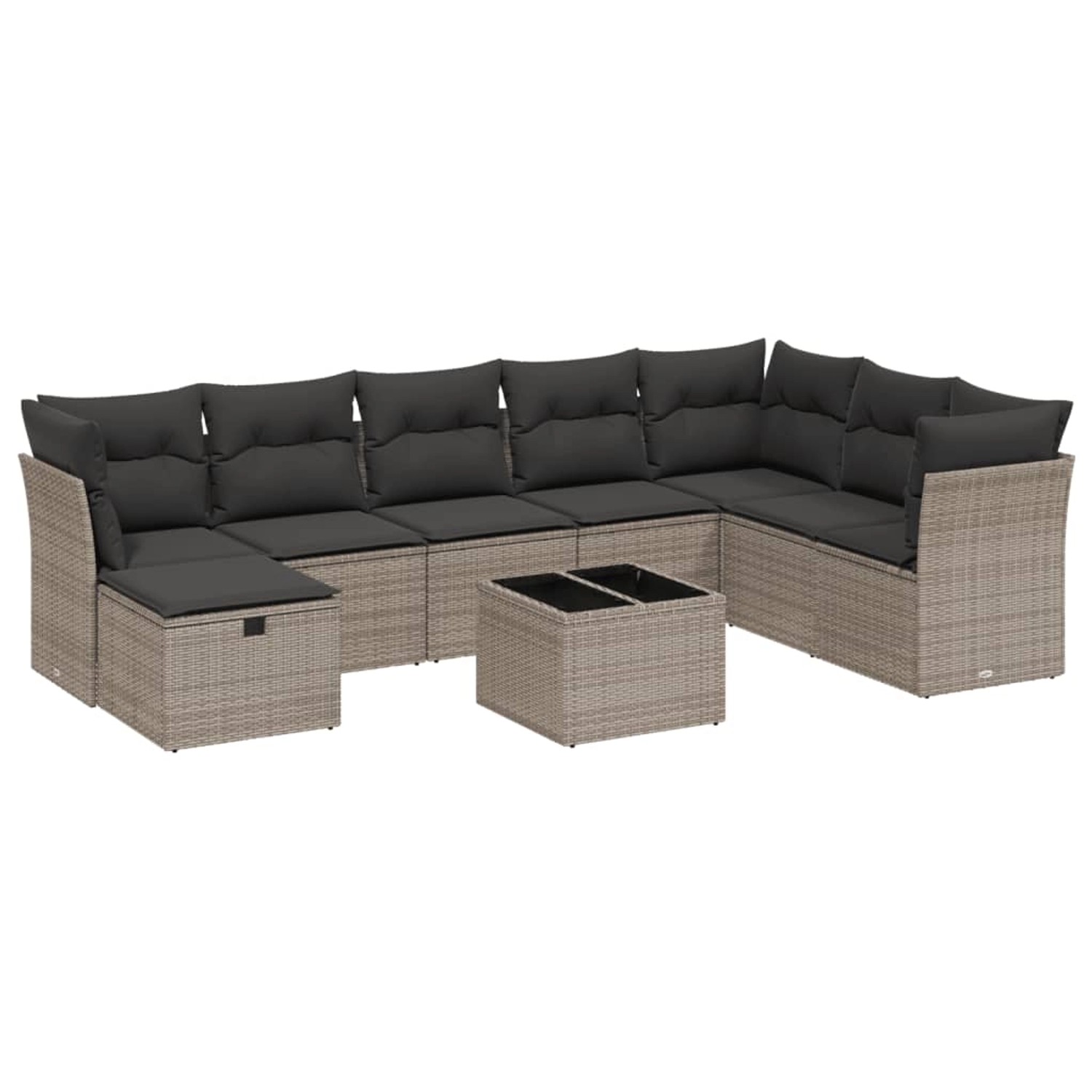 vidaXL 9-Tlg Garten-Sofagarnitur mit Kissen Grau Poly Rattan 3263286