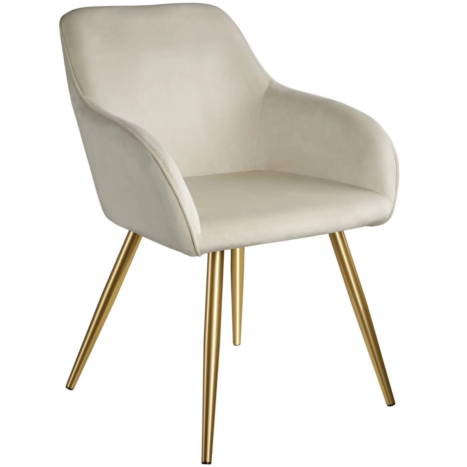 Tectake Esszimmerstuhl Marilyn Gepolstert  In Samtoptik Durchgehende Lehne  62 x 58 x 82 cm Creme Gold