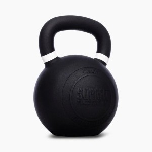 Schwarze Suprfit Elite Gusseisen Kettlebell 40 kg mit weißem Farbring am ergonomischen Griff für Krafttraining.