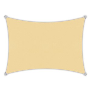 Rechteckiges, sandfarbenes Toldoro Sonnensegel 5x3,5m aus HDPE-Gewebe für UV-Schutz im Garten.