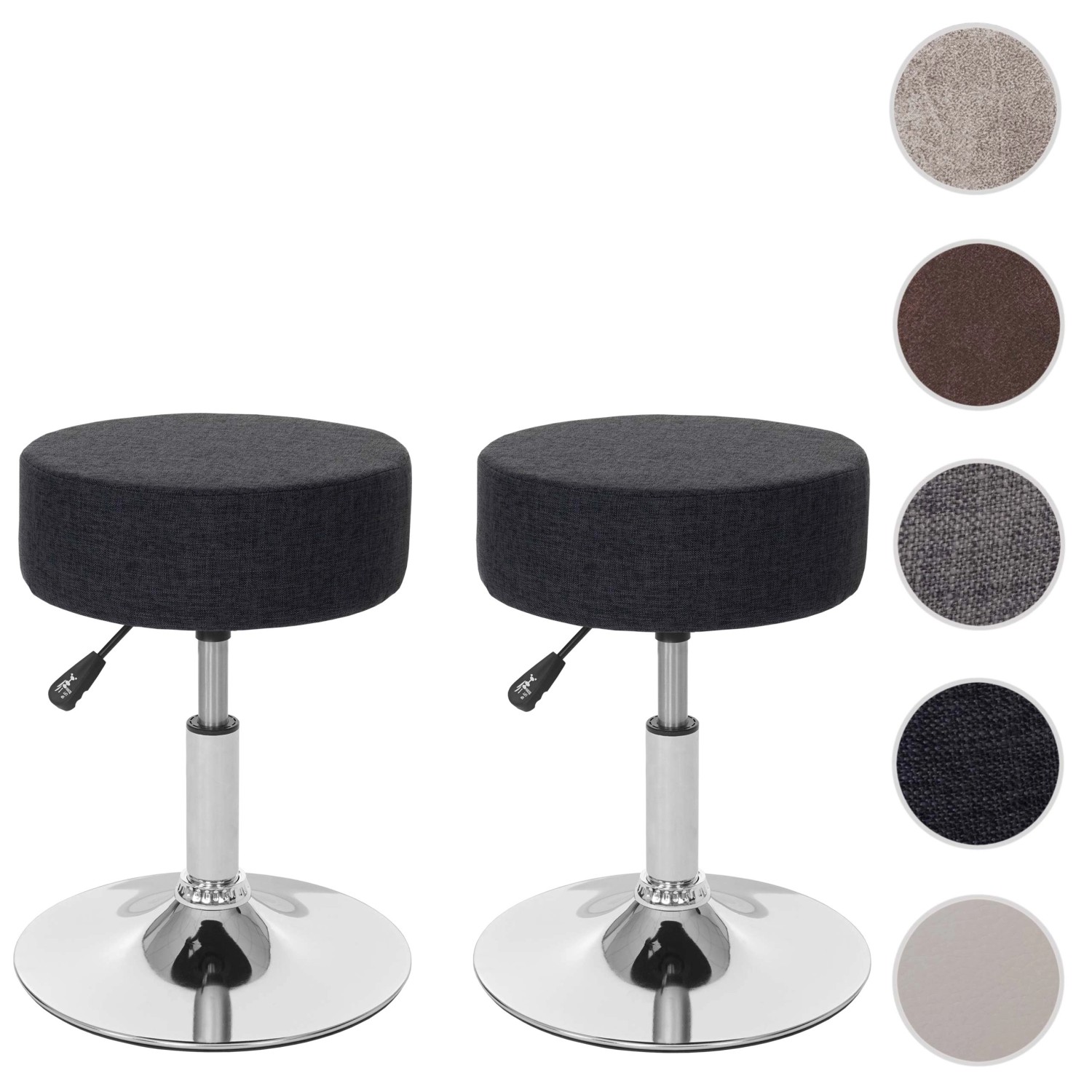 2er-Set MCW Hocker C22, dunkelgraues Textil, höhenverstellbar, Chromfuß.