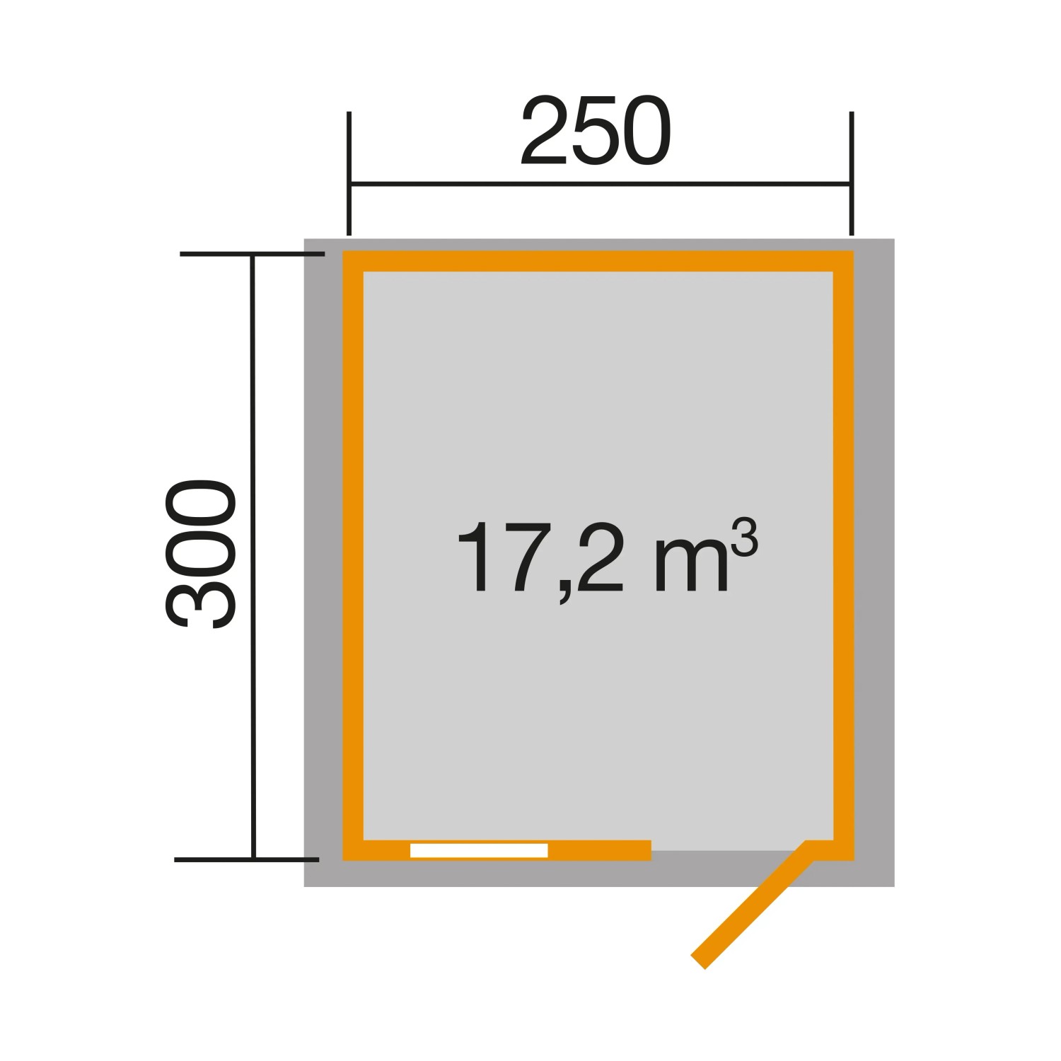 Grundriss Weka Holz-Gartenhaus 330cm: Maße 250x300cm, Fläche 17,2m².