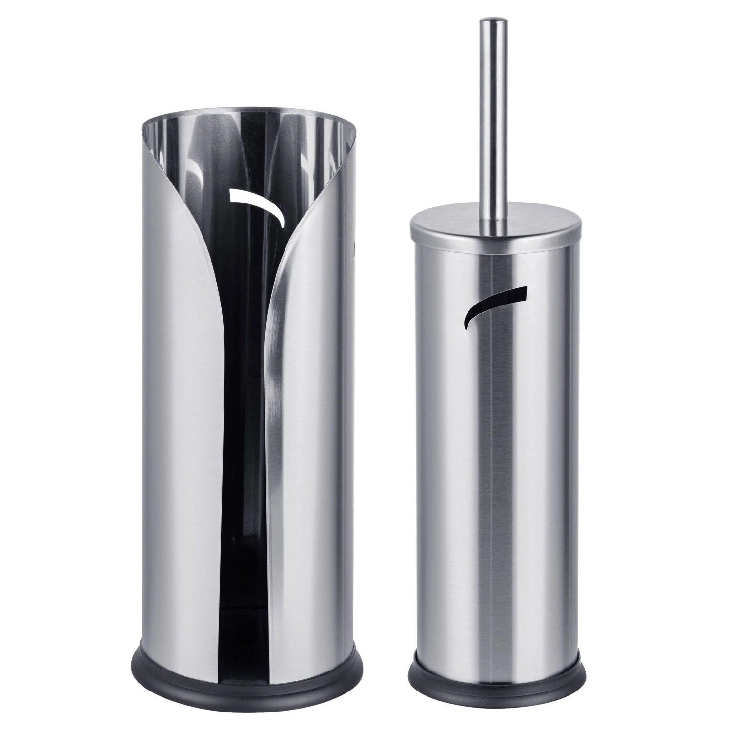 Relaxdays Bad-Set Edelstahl Polypropylen Silber mit Rollenhalter und WC-Bürste Freistehend Rutschfest Pflegeleicht