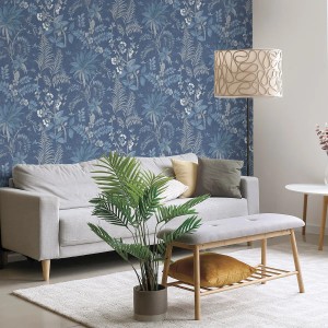 Sanders & Sanders Vliestapete mit blauen tropischen Blättern. Dekorative Tapete im Wohnzimmer, 53 cm x 10,05 m.