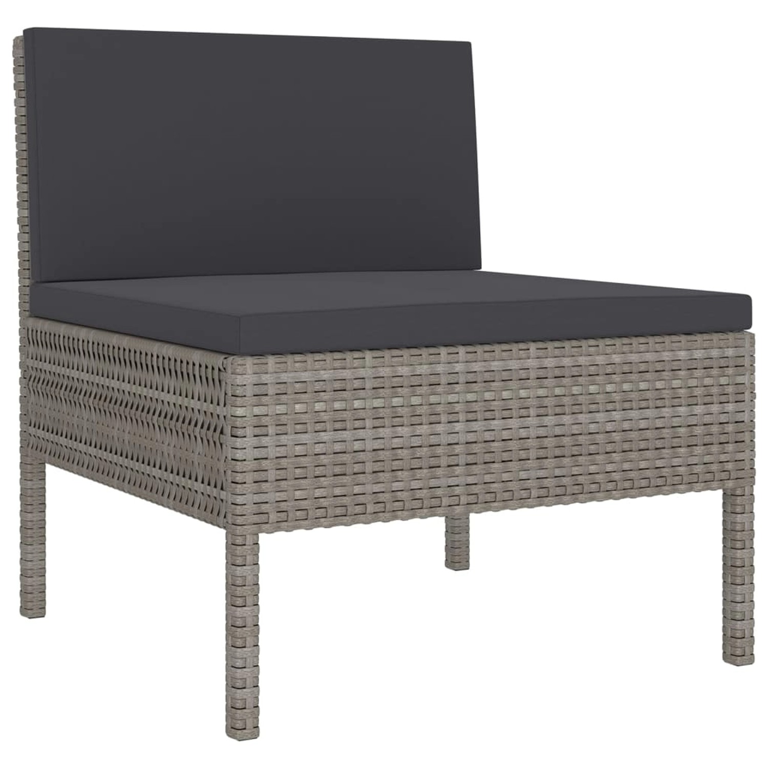 Graues vidaXL Garten Lounge Sofa Element mit anthrazitfarbenen Auflagen aus Polyrattan.