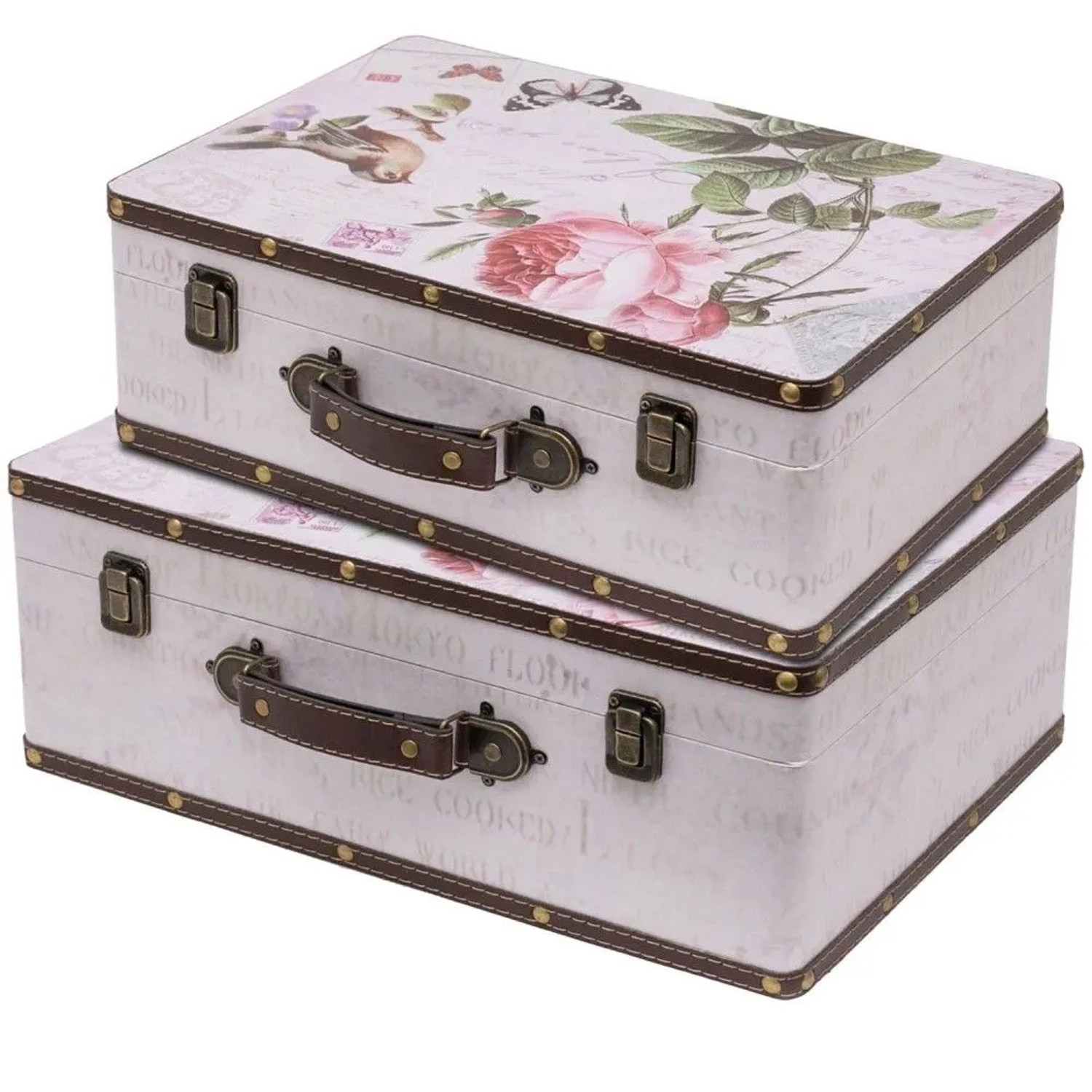 HMF VKO102 Vintage Vintage Koffer Truhe Holzkiste Holz 2er Set Versch Größen Deko Rose