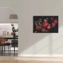 Wandbild mit Rosen, Orchideen und Hortensien in Orange und Schwarz. Leinwandbild für Wohnräume.