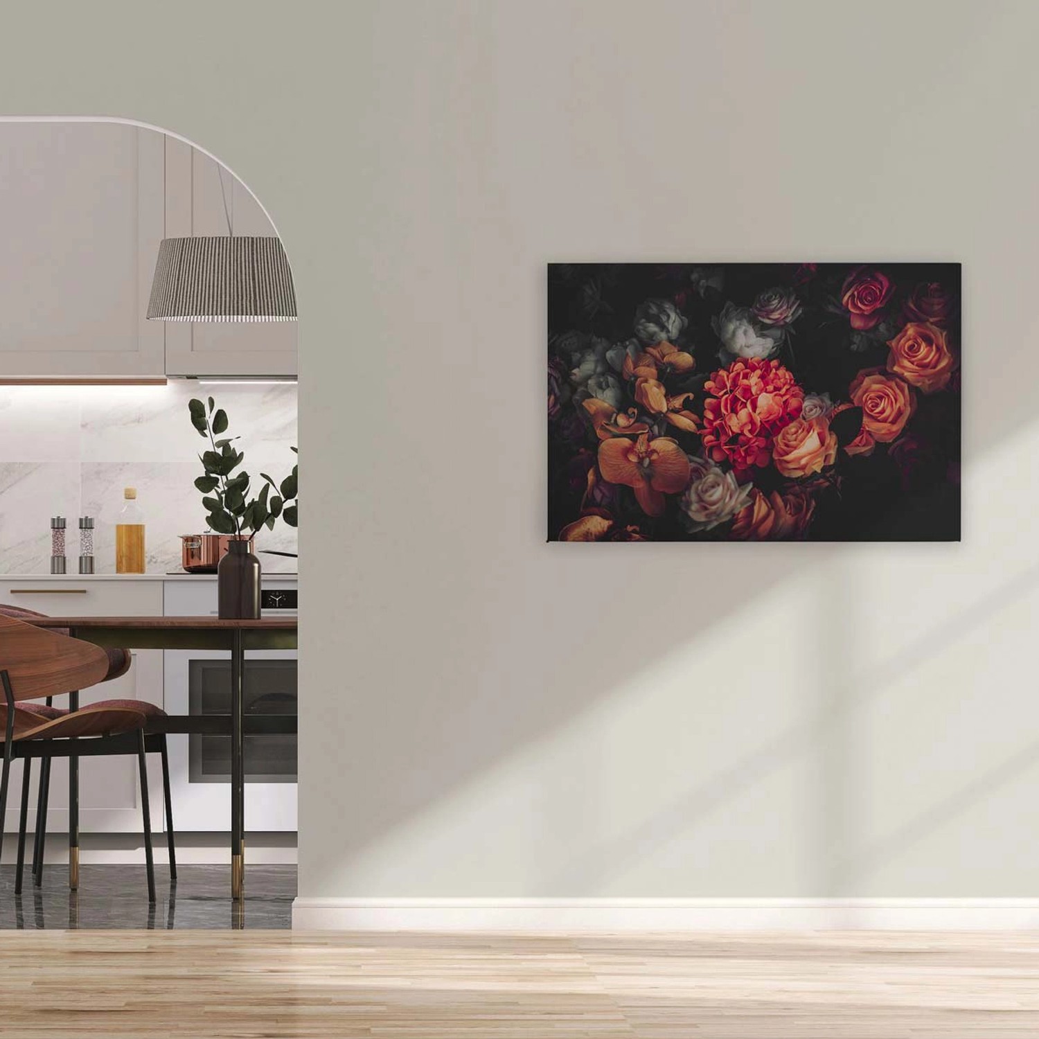 Bricoflor Wandbild Mit Rose Leinwandbild Mit Blumen In Orange Und Schwarz Leinwand Bild Mit Orchidee Und Hortensie Für S