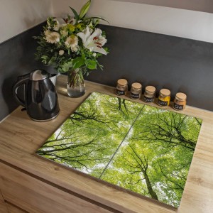 Banjado 2-teilige Herdabdeckplatte aus Glas mit Baum-Motiv (je 30x52cm) als Schneidebrett.