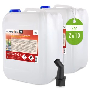 2x10L Flambiol Bioethanol 100% hochrein für Kamine & Dekofeuer mit Einfüllstutzen.