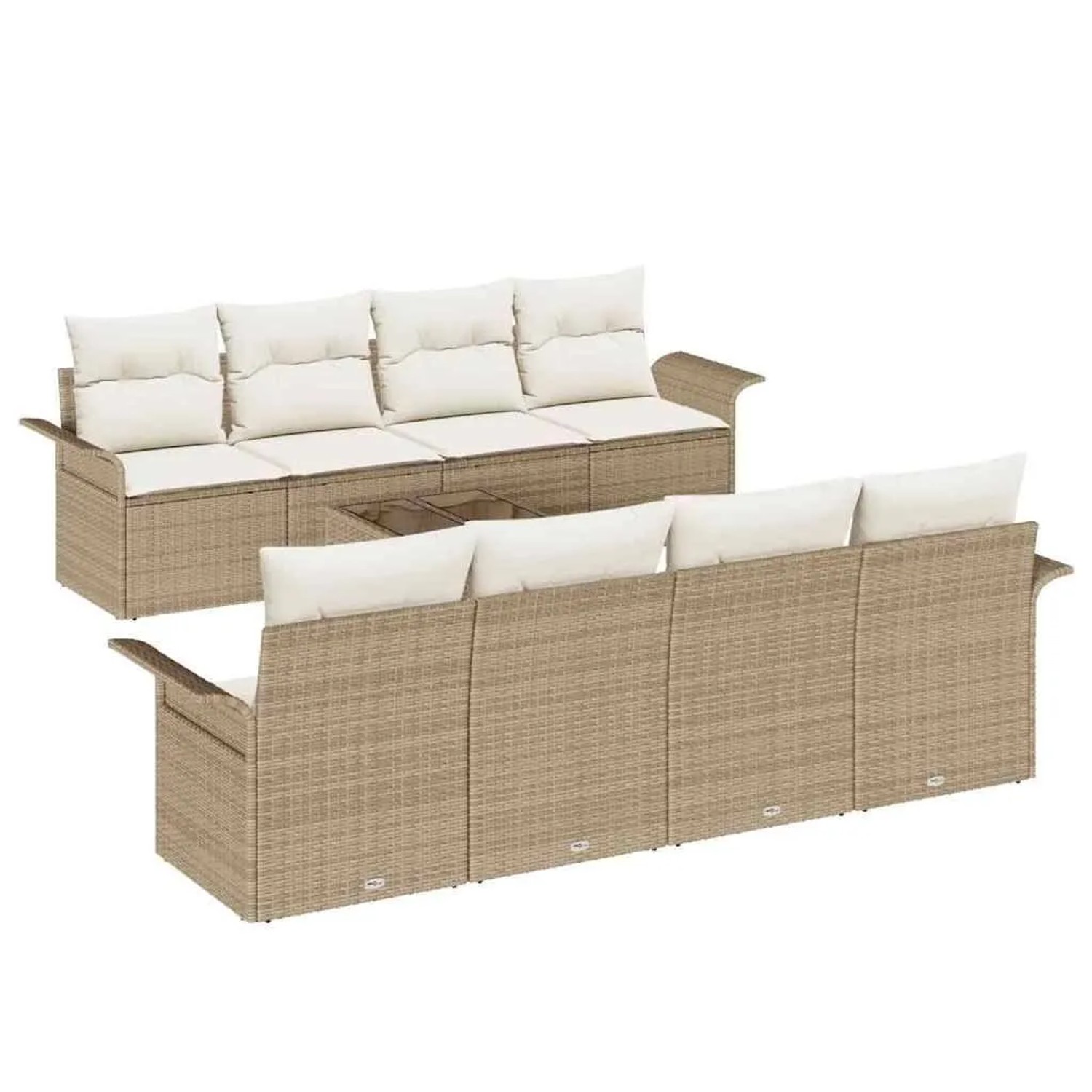 vidaXL Gartensofa-set mit Kissen 9-Tlg Beige und Creme Poly-Rattan 3353960 günstig online kaufen