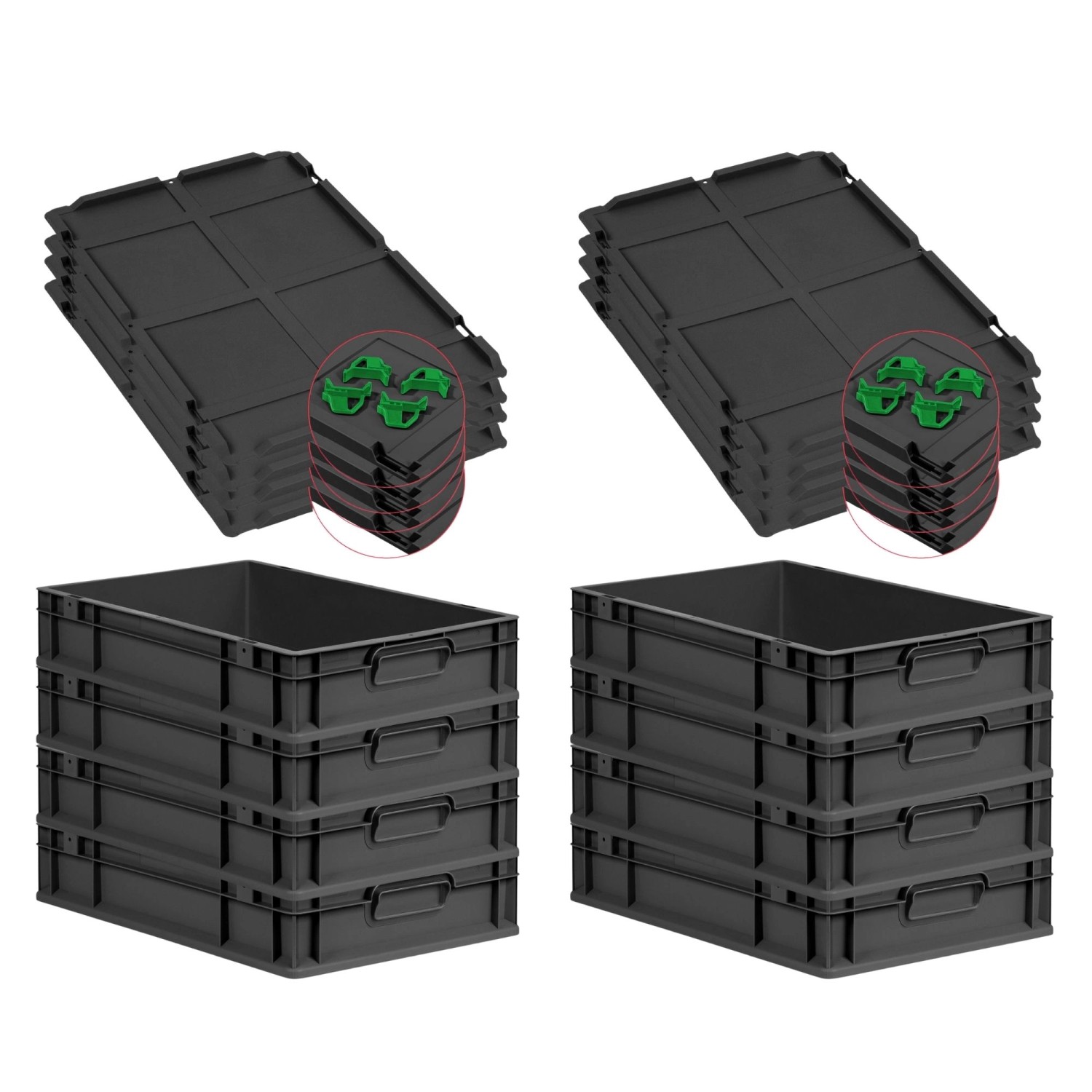 PROREGAL SuperSparSet 8x Eurobox Nextgen Grip Mit Auflagedeckel Und Grünen günstig online kaufen