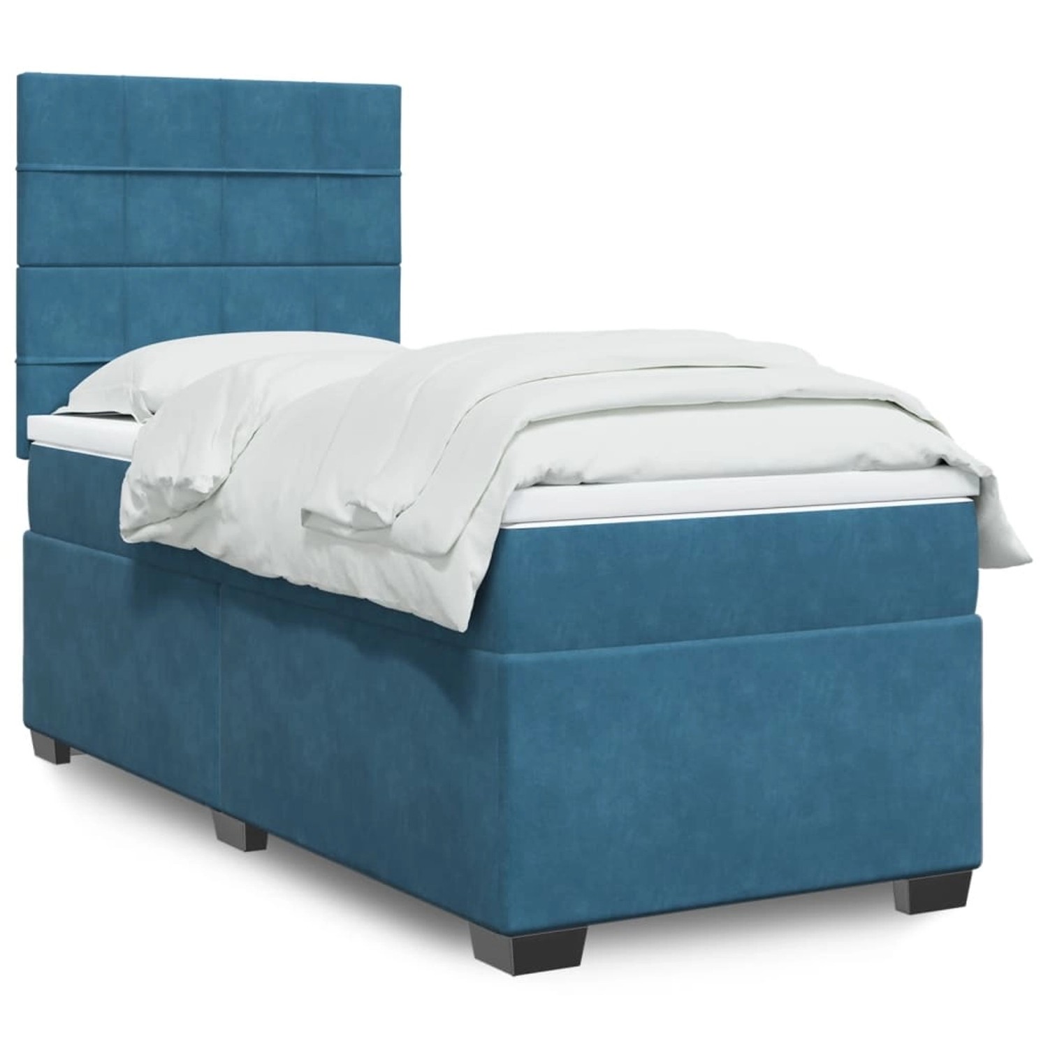 Blaues vidaXL Boxspringbett 100x200 cm mit Matratze und Kopfteil.