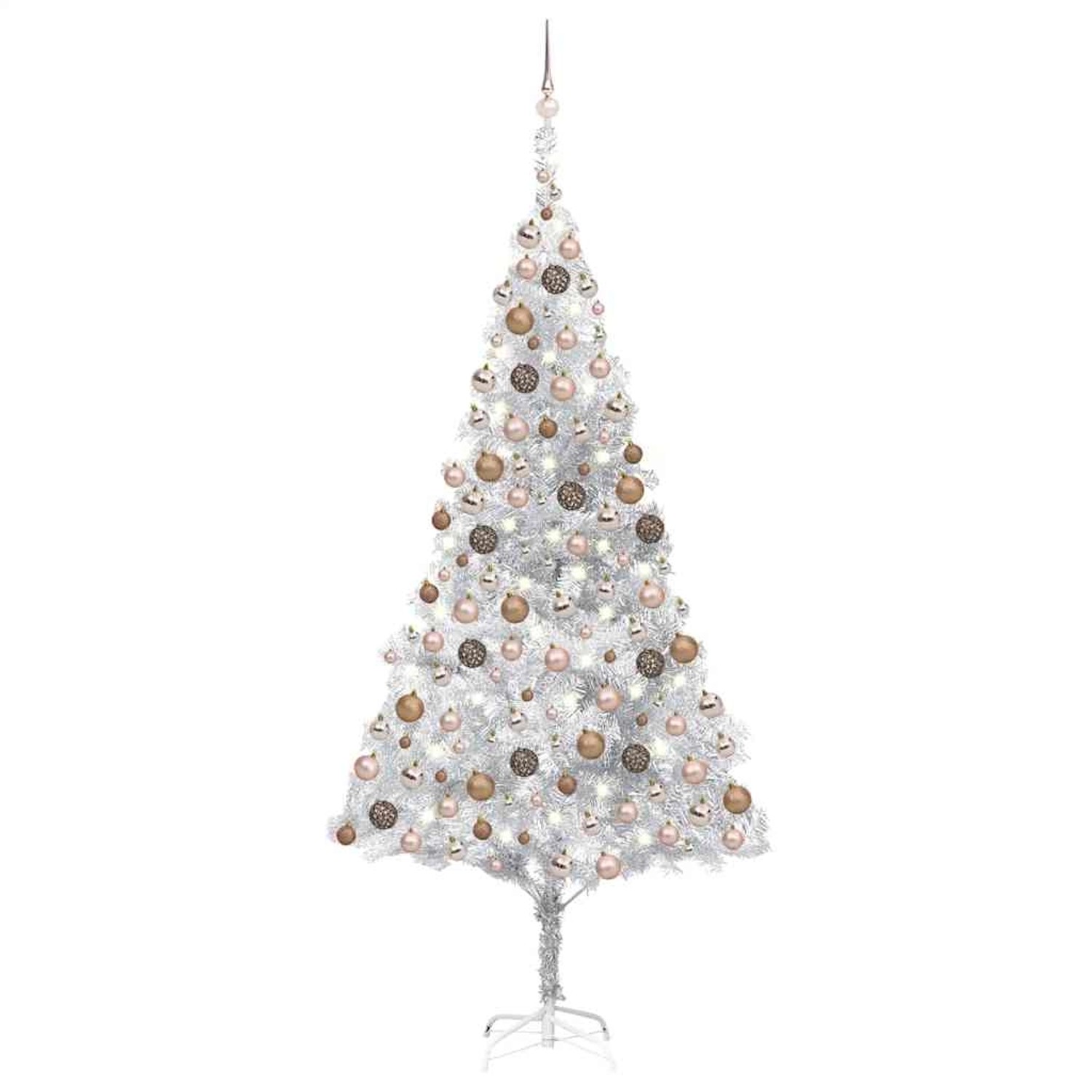 vidaXL Künstlicher Weihnachtsbaum Beleuchtung & Kugeln Silber 210 cm 3077611