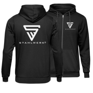 STAHLWERK Hoodie, Kapuzenpullover mit Reißverschluss, schwarz, Größe XXL. Arbeitskleidung mit Logo.