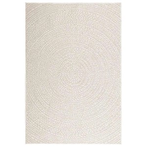 Cremefarbener Outdoor-Teppich (120x170 cm) in Jute-Optik mit rundem Design.