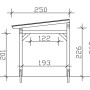 Technische Zeichnung einer Skan Holz Terrassenüberdachung Sanremo, Maße in cm.