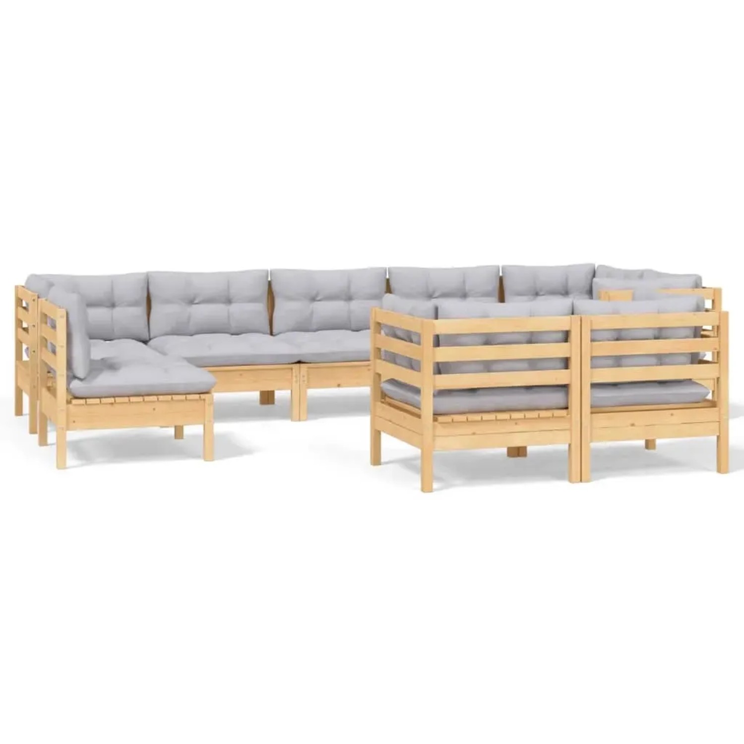 vidaXL 9-Tlg Garten-Lounge-Set mit Grauen Kissen Kiefer Massivholz 3096525