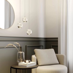Moderne Lucande LED Pendelleuchte Hayley, transparentes Glas, 3-flammig für Wohnzimmer.