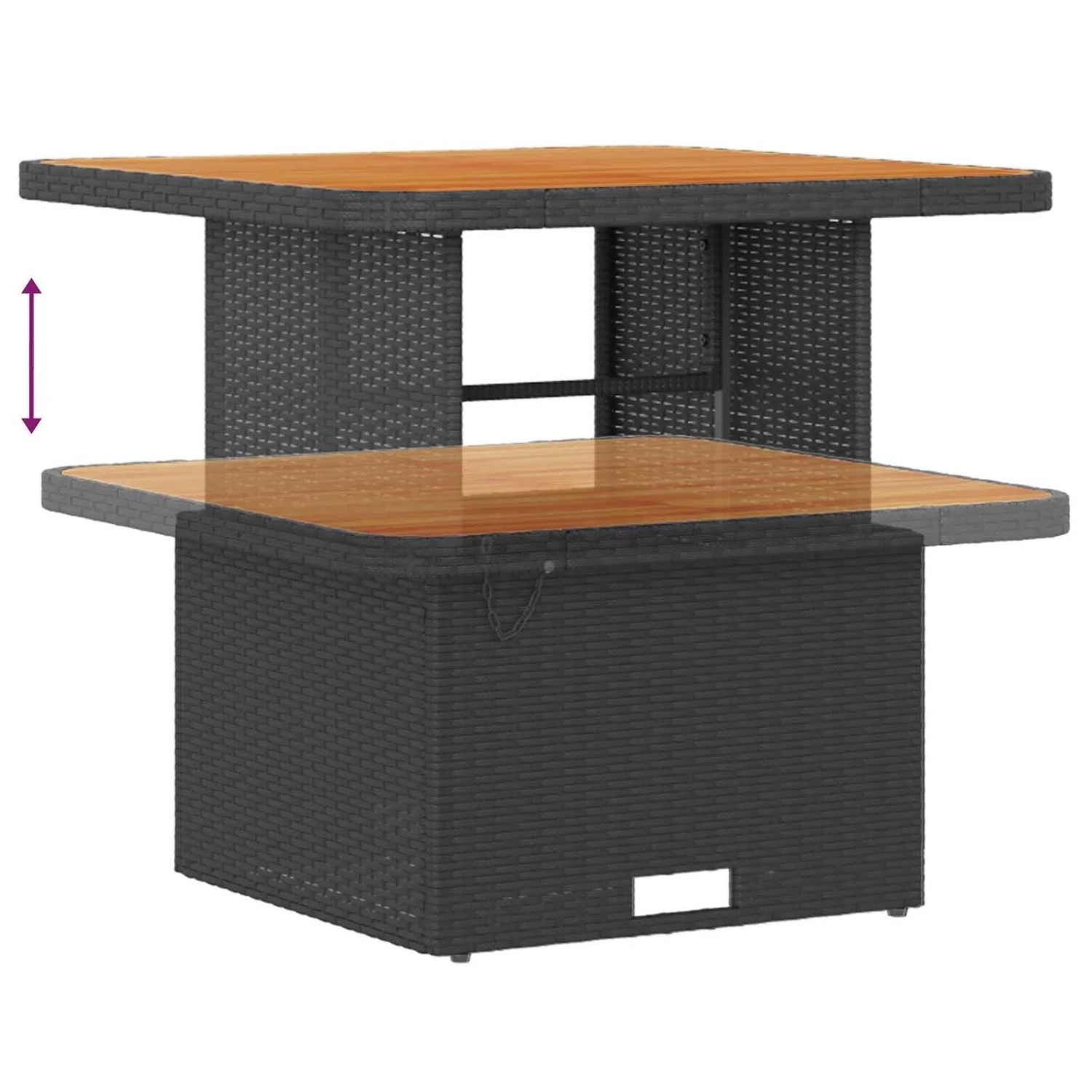 Höhenverstellbarer Tisch des vidaXL Gartensofa-Sets, schwarzes Polyrattan, ideal für Terrasse und Garten.