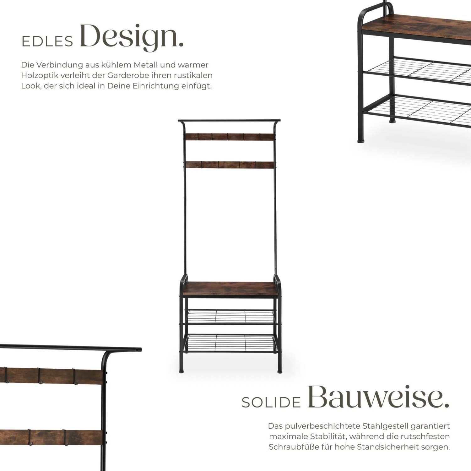Tectake Garderobenständer Wichita im Industrial Style mit Holz und Stahl.