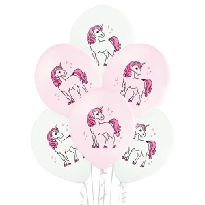 Party Factory Latexballons mit Einhorn Motiv, 10 Stück, rosa und weiß, ideal für Geburtstagsdeko.