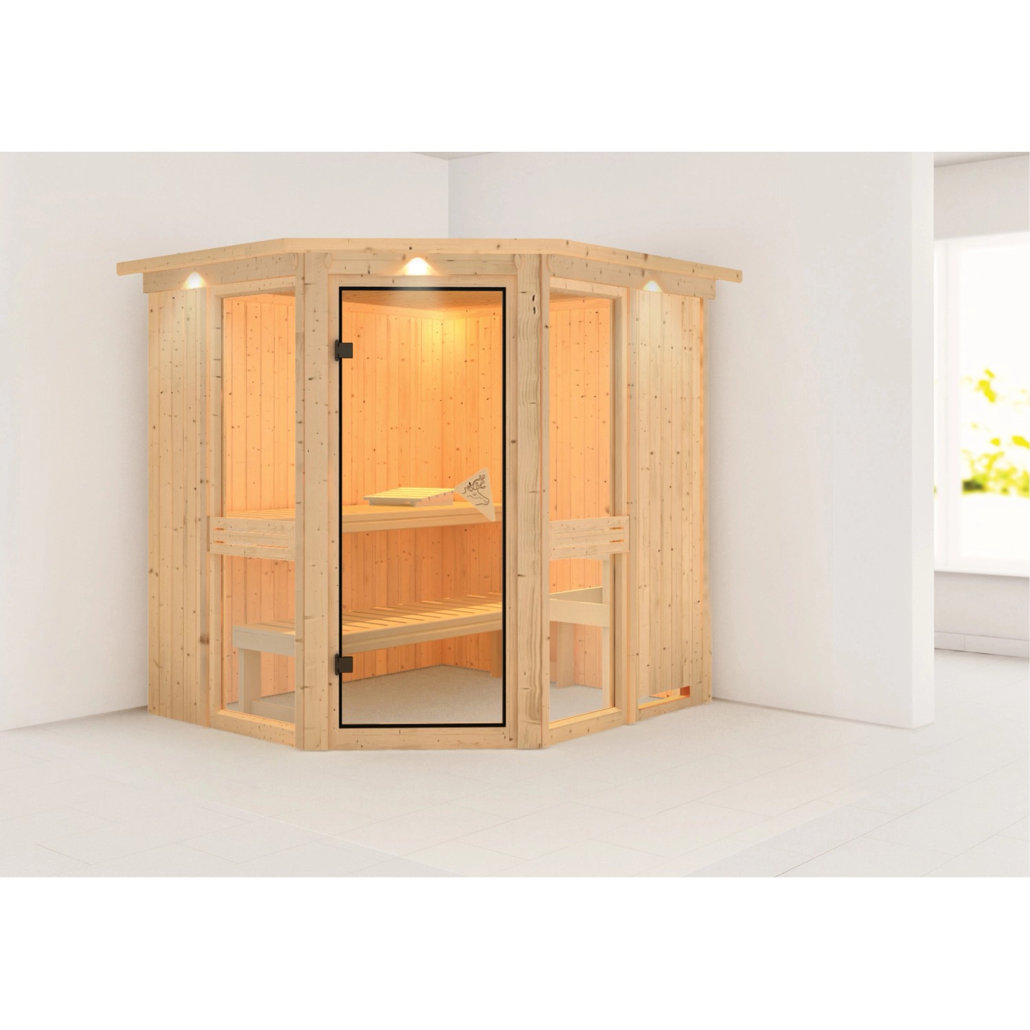 Karibu Sauna Anina 1 LED-Dachkranz Natur günstig online kaufen