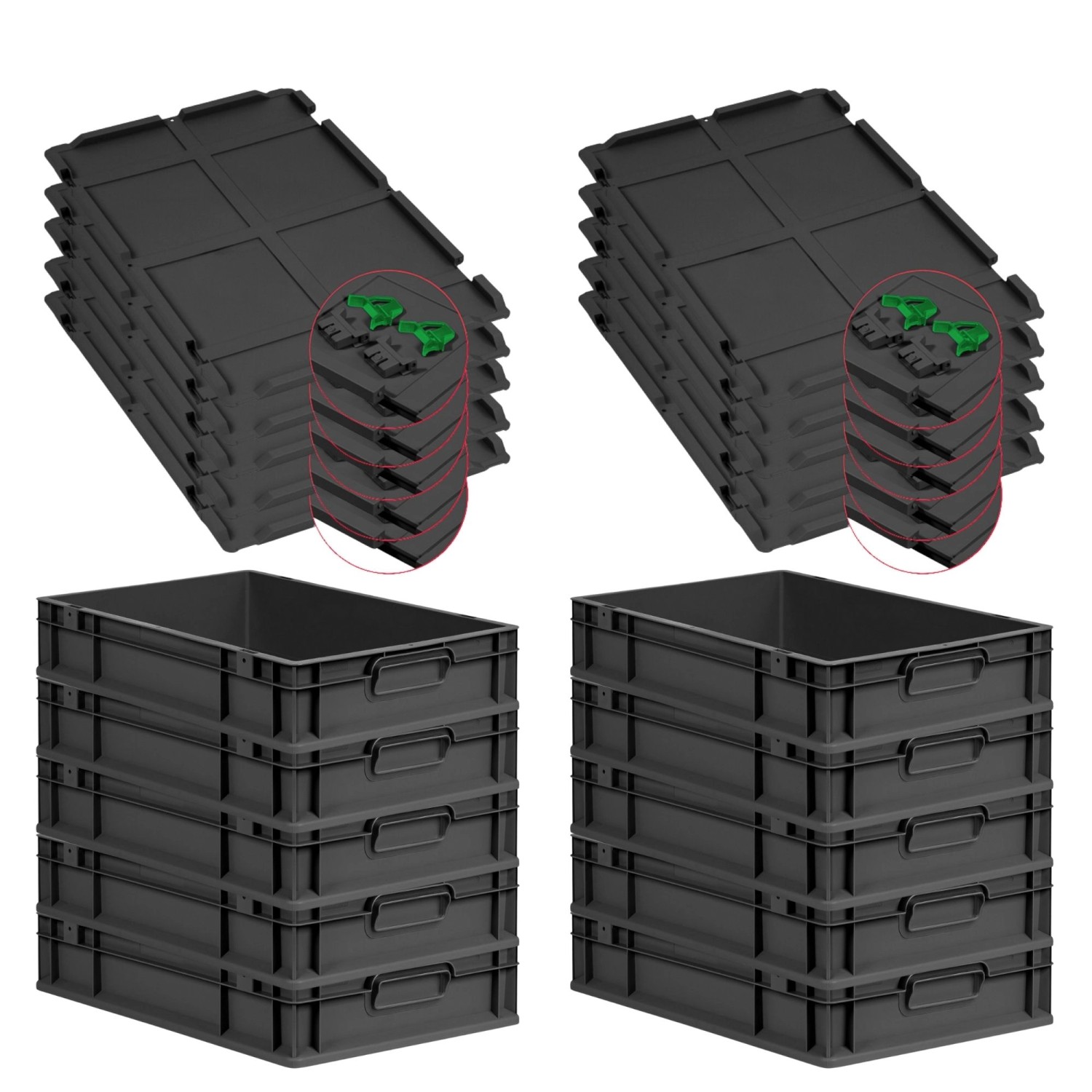PROREGAL SuperSparSet 10x Eurobox Nextgen Grip Mit Scharnierdeckel Und Grün günstig online kaufen