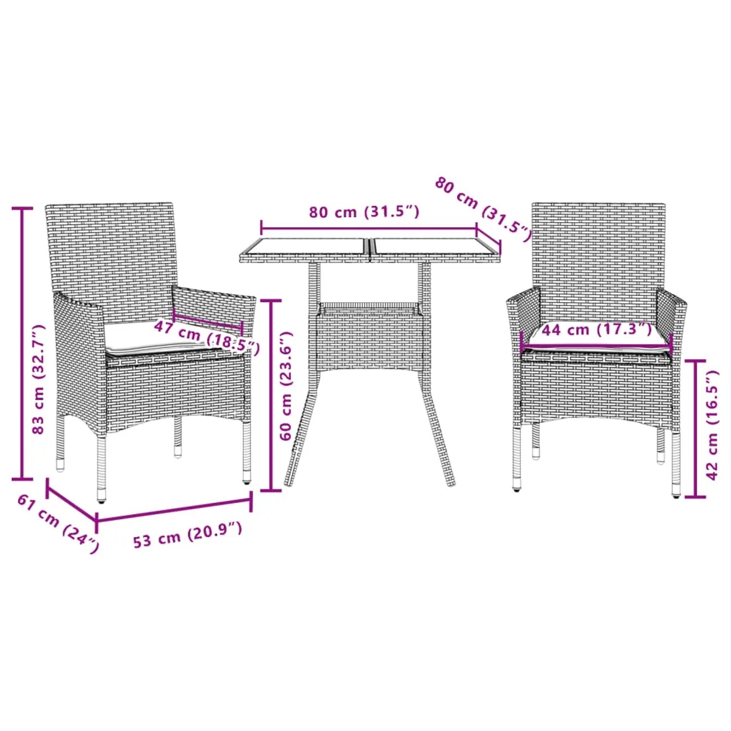 vidaXL 3-tlg. Garten-Essgruppe, beige Poly Rattan mit Akazienholz-Tischplatte, inkl. Kissen.