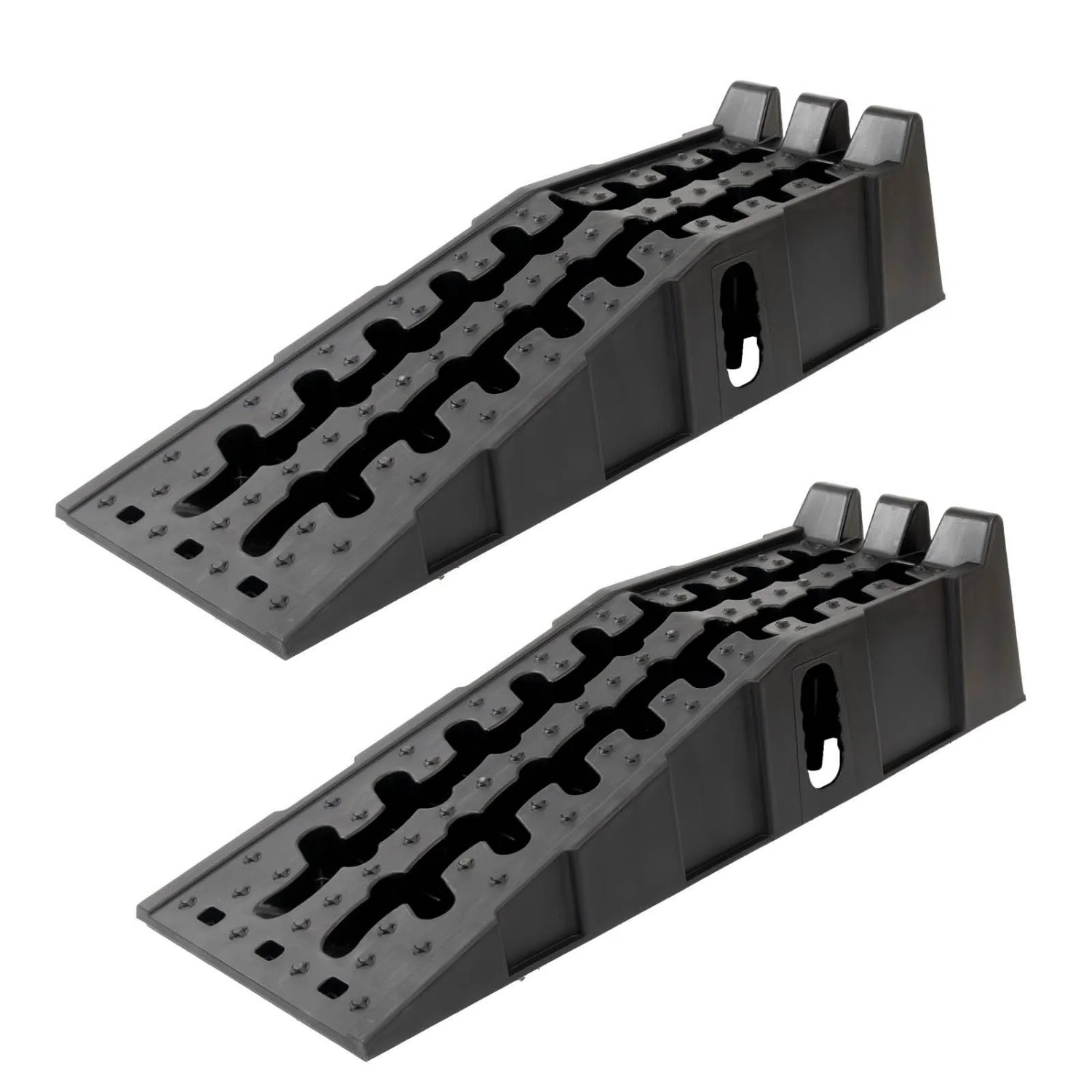 TRUTZHOLM 2x Auffahrrampe mit Überfahrstopper 90x30x21,5cm 5t Traglast Kunststoff Stapelbar