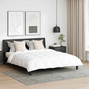 Weißes vidaXL Bettdecken Set mit Kissen auf modernem Bett, gestepptes Design. Daunenfederfüllung für Ihr Schlafzimmer.