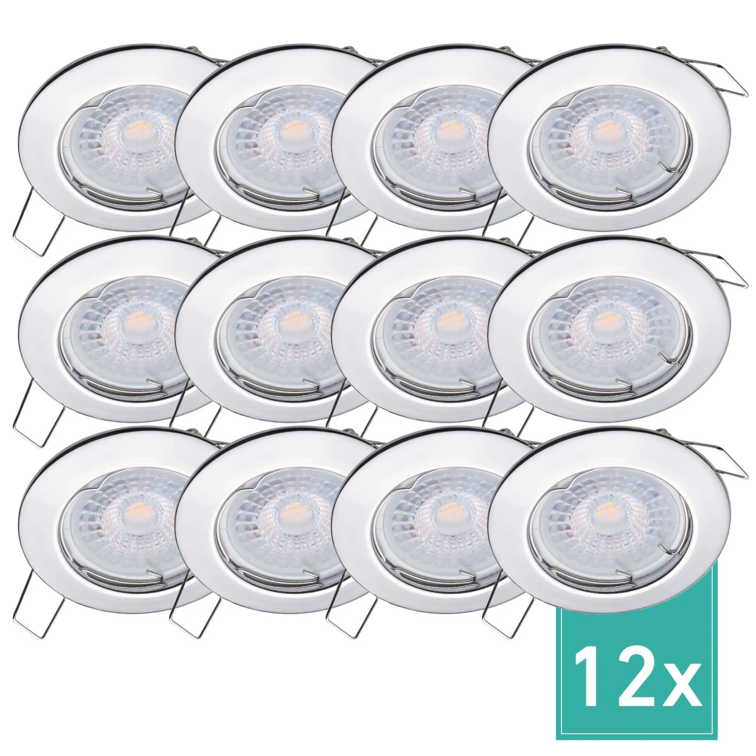 Oktaplex Sedan 12er Set LED-Einbaustrahler Lochmaß Ø 60mm Chrom-Optik Flach 2700K Warmweiß 4,8W 230V Downlights Rund