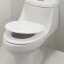 Weißer WC-Sitz Cajon mit Holzkern und Metallscharnieren.