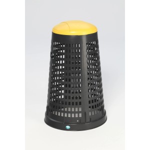 PROREGAL Robuster Abfallsammler Korbständer Mit Klemmring 90 Liter HxBxT 88 x 52,5 x 52,5 cm Kunststoff Schwarz Gelber Deckel