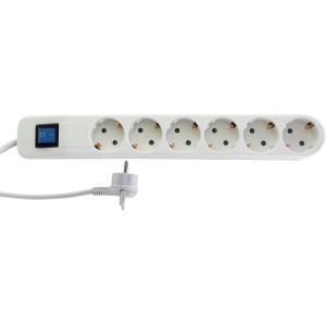 REV Ice Steckdosenleiste, 6-fach, weiß-grau mit Schalter und Winkelstecker.