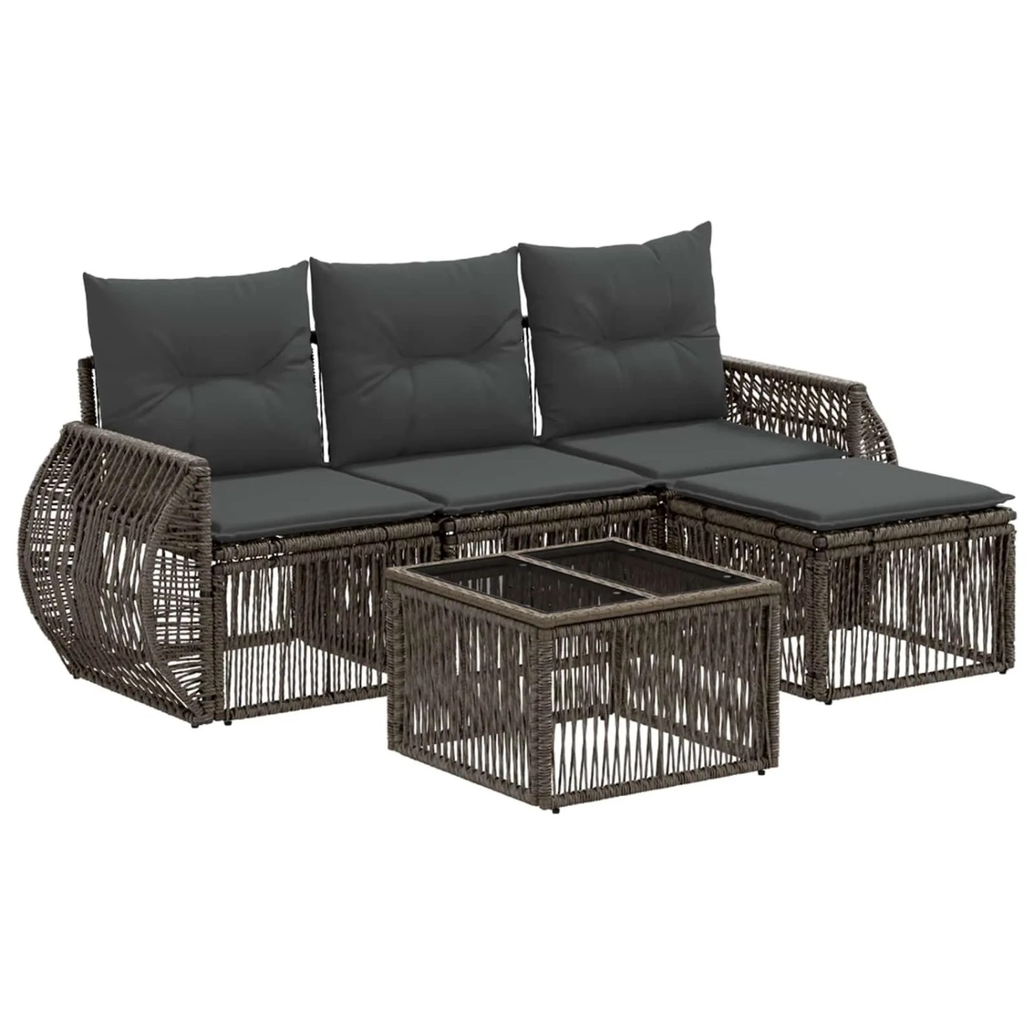 vidaXL Gartensofa-Set 5-Tlg Grau und Dunkelgrau Poly-Rattan 3435401
