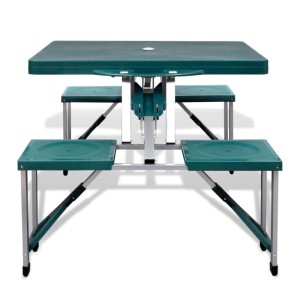 vidaXL Campingtisch mit 4 Hockern Klappbar Aluminium Extra Leicht Grün 41456