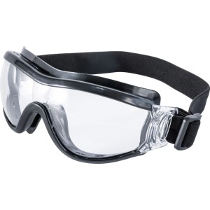 LUX-TOOLS Schutzbrille mit schwarzem Rahmen, transparenten Polycarbonat-Gläsern und verstellbarem Kopfband. Kratzfest, beschlagfrei.