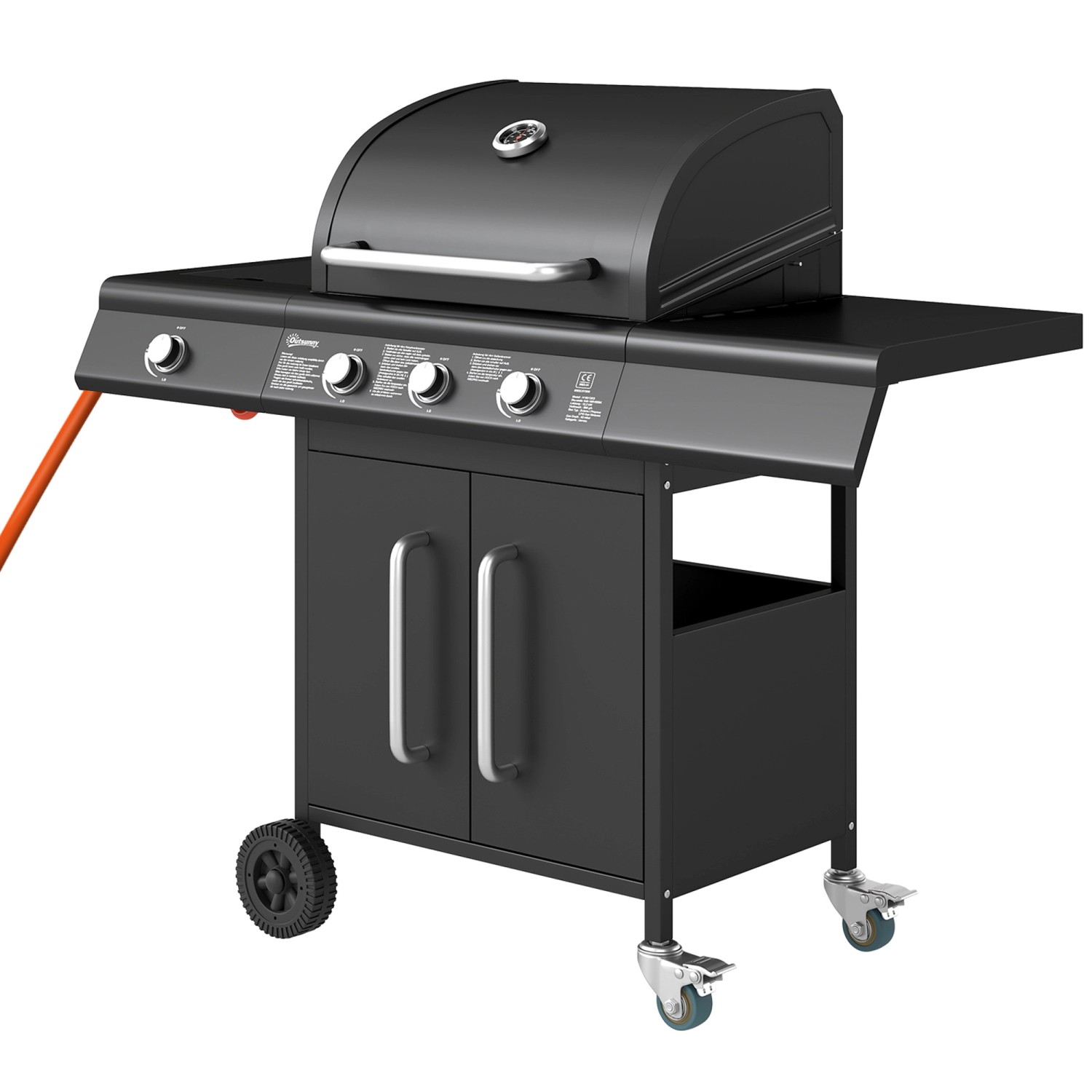 Outsunny Gasgrill Stahl Edelstahl Schwarz 118,5L x 56B x 110H cm