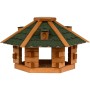 Sechseckiges Dobar Vogelhaus im Blockhaus-Stil aus Holz mit grünem Bitumendach für Wildvögel.