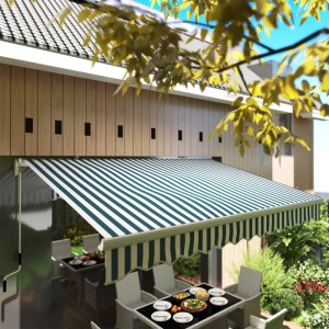 Outsunny Markise, weiß mit grünen Streifen, aus Aluminium und Polyester, für Terrasse und Balkon.