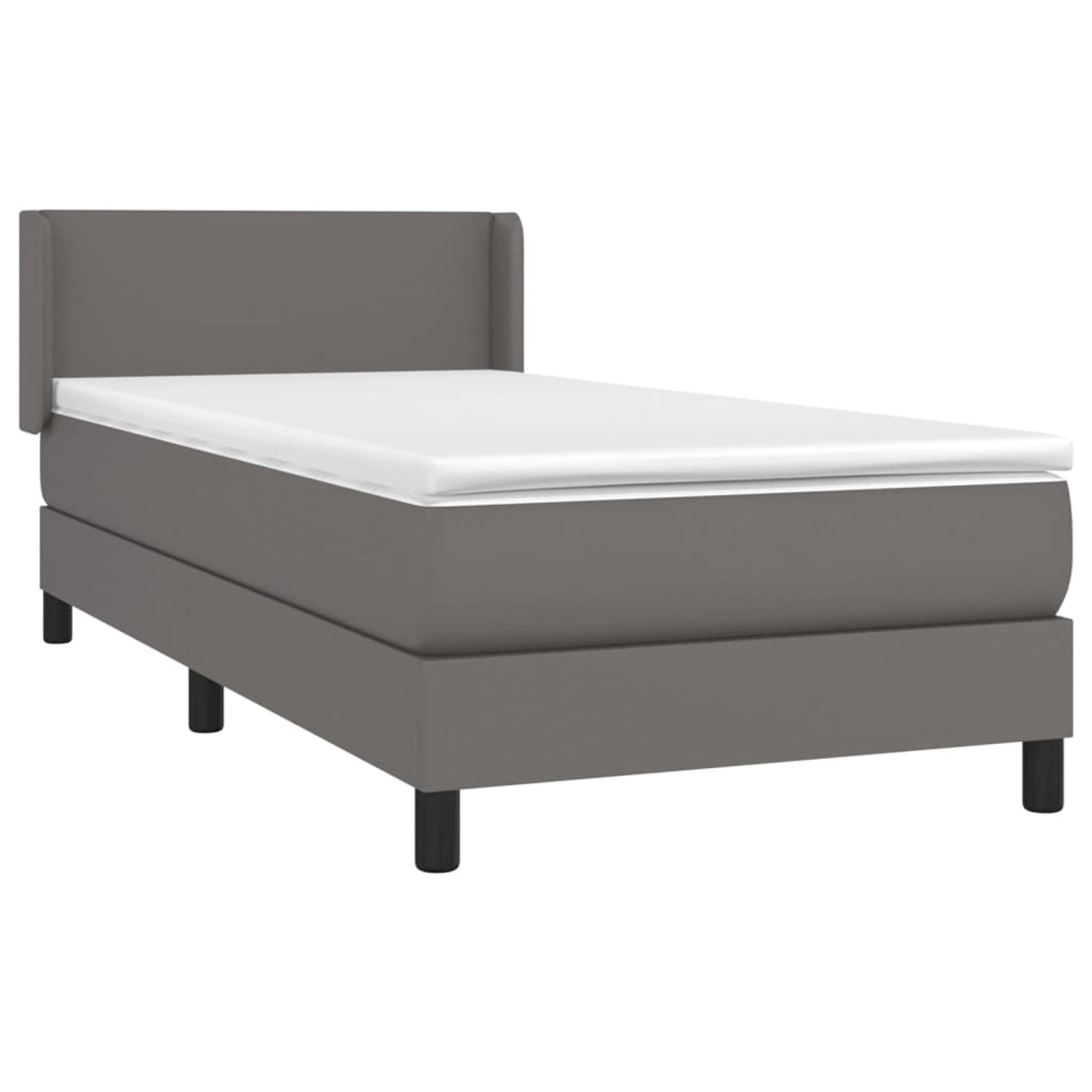 Graues vidaXL Boxspringbett 90x200 cm mit Kunstleder und Matratze.