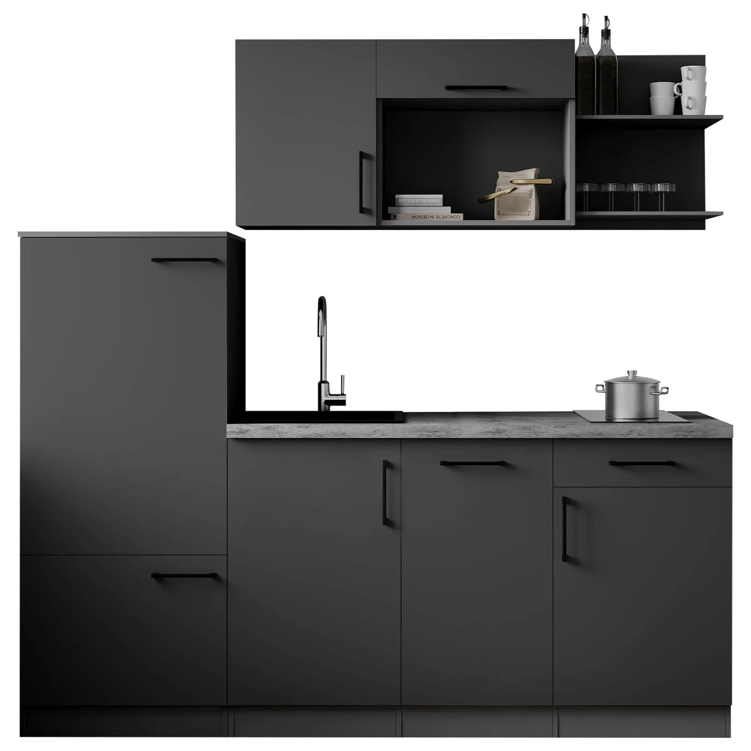 Respekta Singleküche Oliver 205 cm H 200 cm Granit-Optik ohne Mikrowelle